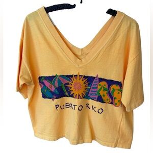 Vintage V Neck Puerto Rico Graphic Light Orange Crop Top